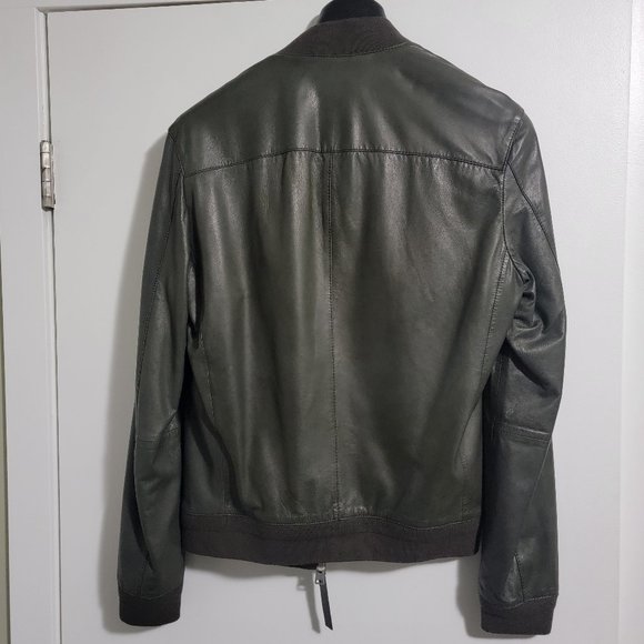 COPY - Mens All Saints Boxley off grey Bomber Leather Jacket in small - Picture 2 of 4